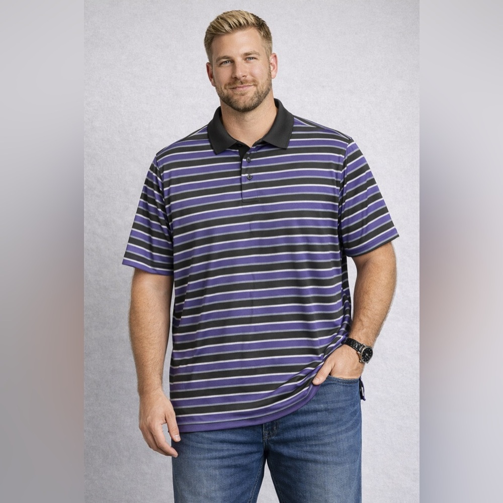 FootJoy Men's L Performance Wicking Golf‎ Athletic Fit Purple Striped Polo Shirt